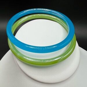 Pair of art glass bangle bracelets stackable, layering, boho.